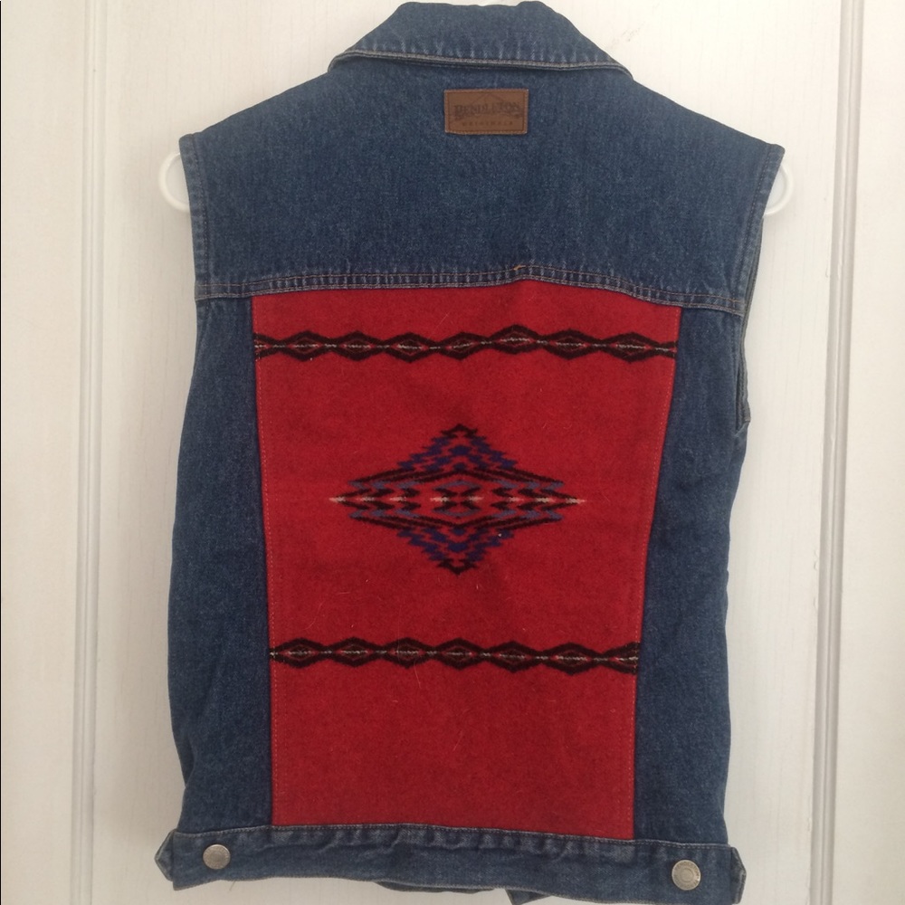 Vintage Pendleton Wool Back patch Denim Jean Vest